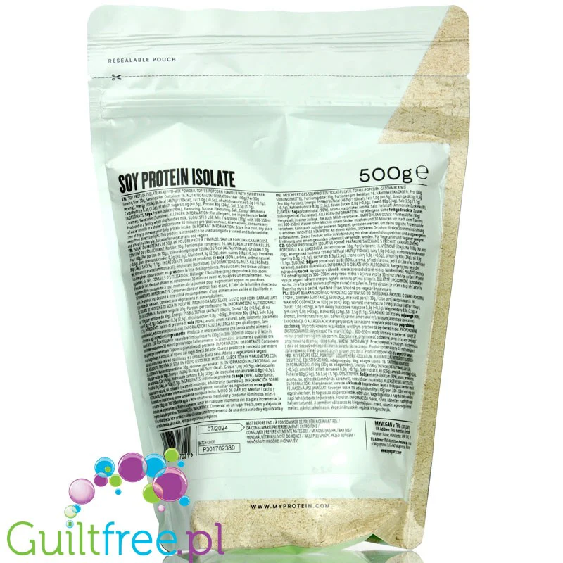 MyProtein Vegan Soy Protein Isolate Toffee Popcorn 0,5kg - wegańska odżywka białkowa, izolat białka sojowego - Image 2