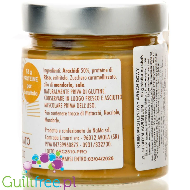 NaMa Le Creme Proteiche Caramello Salato - wegański proteinowy krem arachidowy bez cukru ze słonym karmelem i erytrolem - Image 3