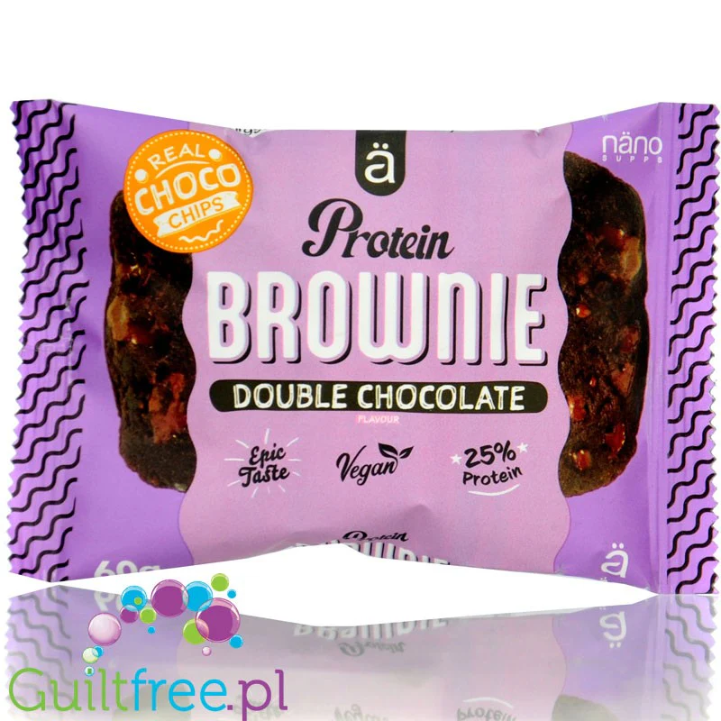 Nano A Protein Brownie Double Chocolate -  wegańskie wysokobiałkowe czekoladowe brownie z kawałkami czekolady