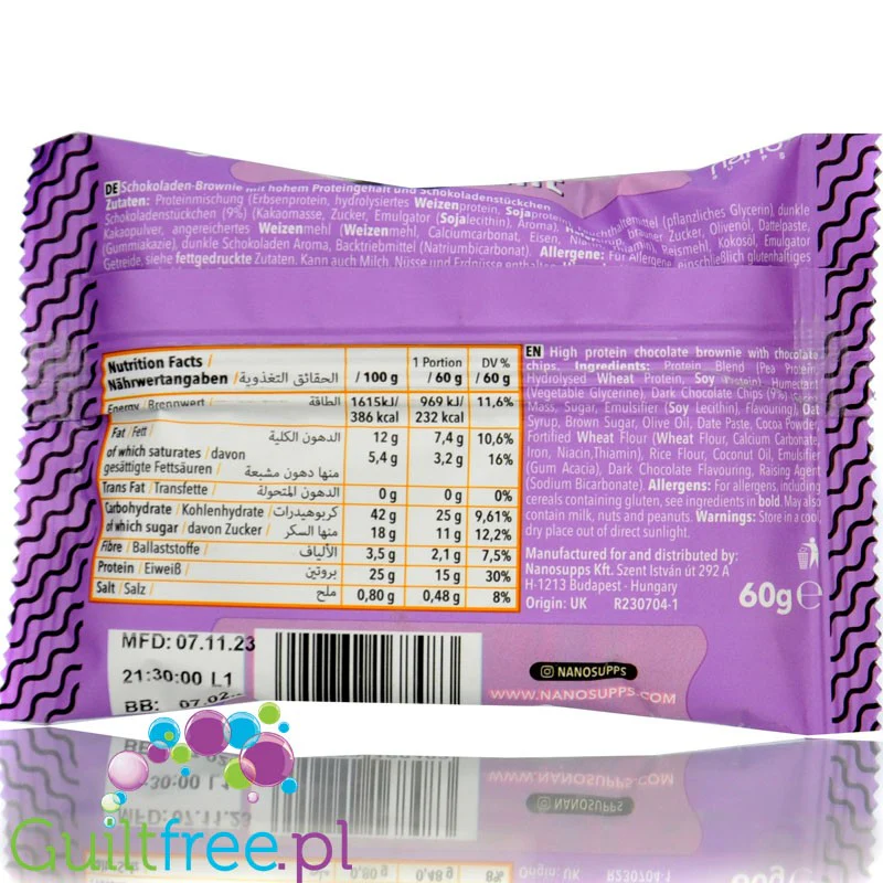 Nano A Protein Brownie Double Chocolate -  wegańskie wysokobiałkowe czekoladowe brownie z kawałkami czekolady - Image 2