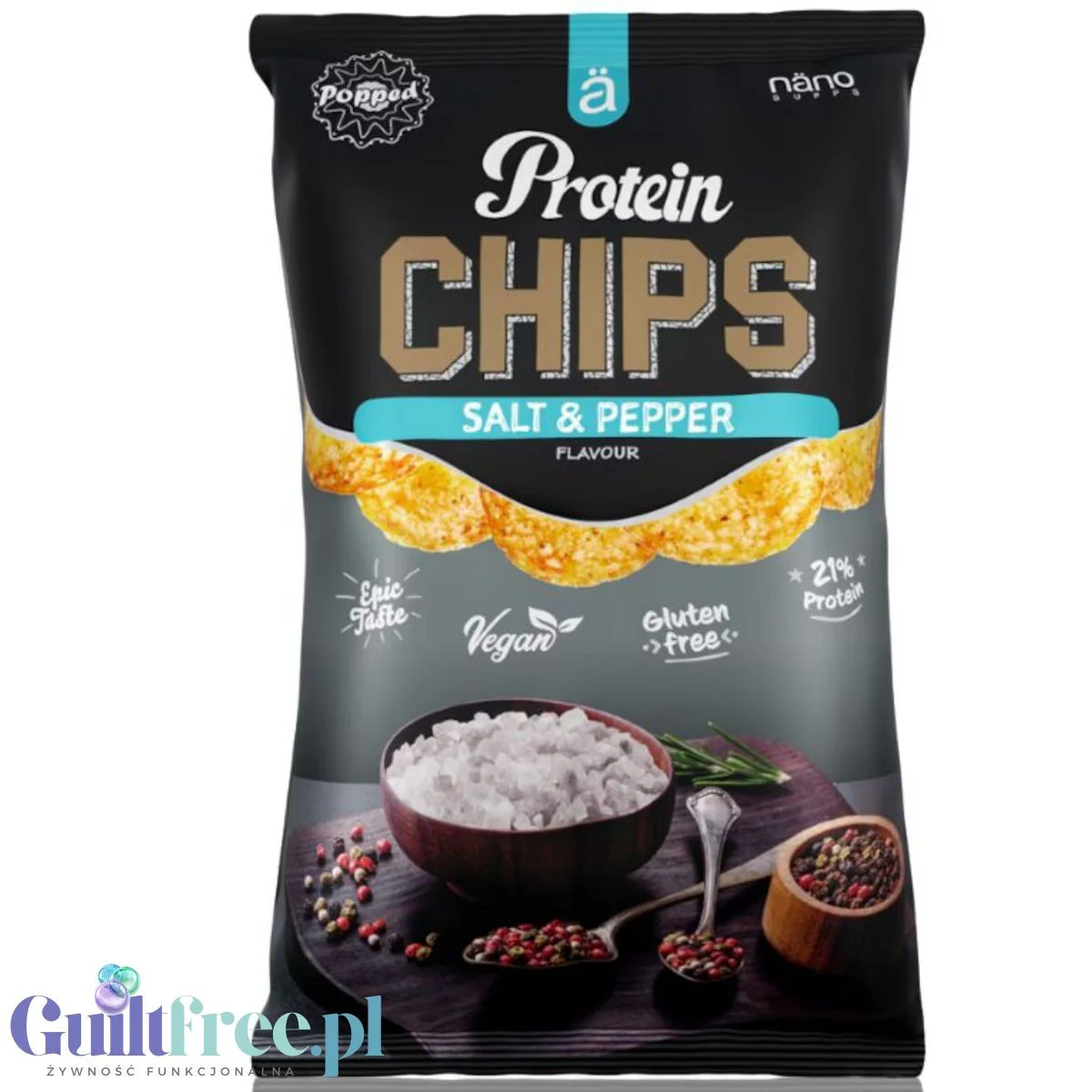 Nano Ä Vegan Protein Chips Salt & Pepper - wegańskie chipsy białkowe bez soi i mleka - Image 2