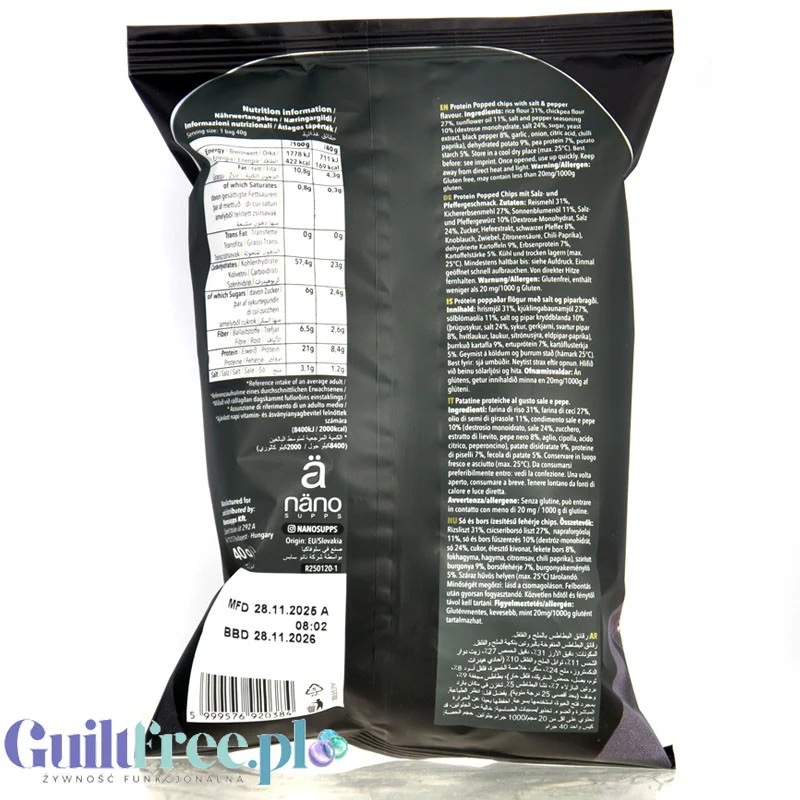 Nano Ä Vegan Protein Chips Salt & Pepper - wegańskie chipsy białkowe bez soi i mleka - Image 3
