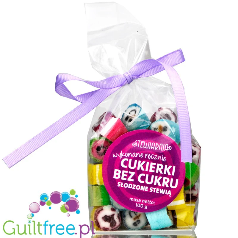 Stewiarnia naturalne cukierki bez cukru ze stewią 100g, opakowanie z wstążką