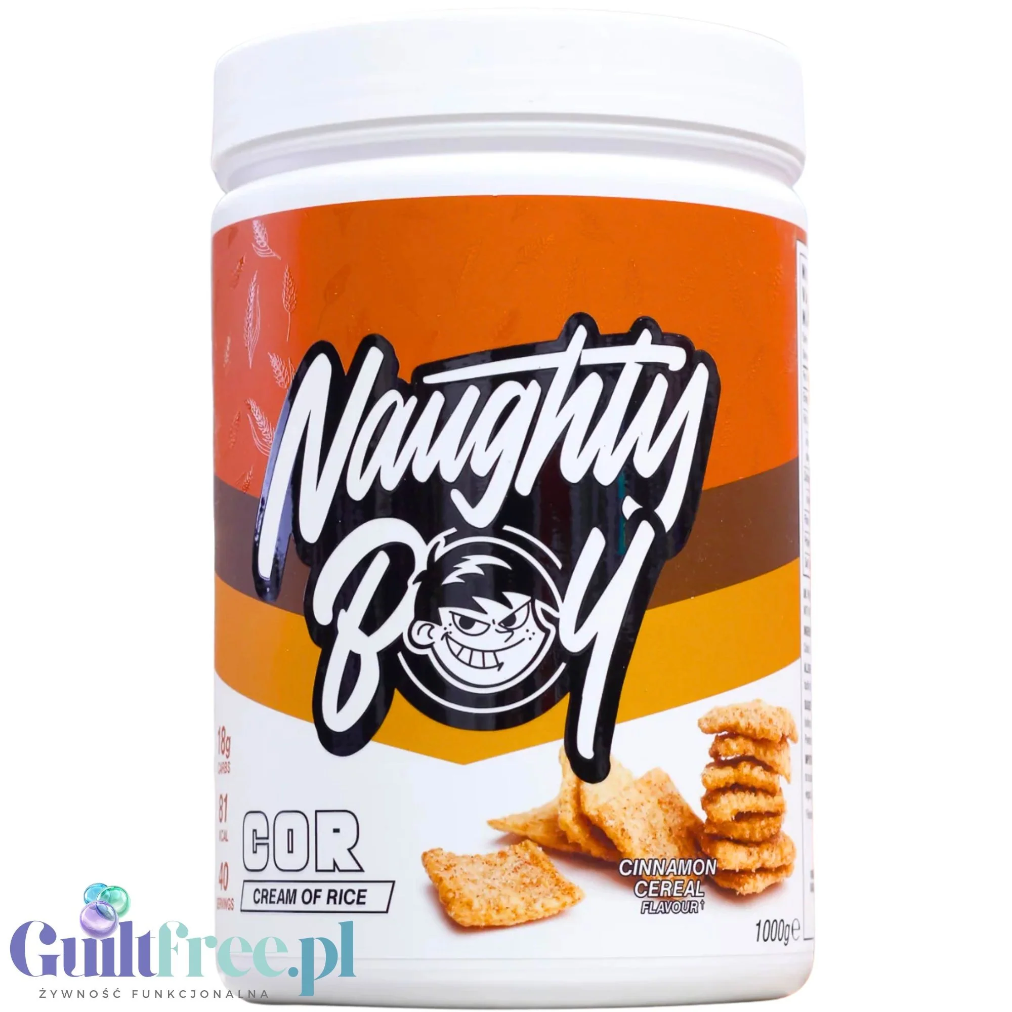 Naughty Boy Cream Of Rice Cinnamon Cereal 1kg - kleik ryżowy bez cukru, regeneracyjny posiłek treningowy, Cynamonowe płatki