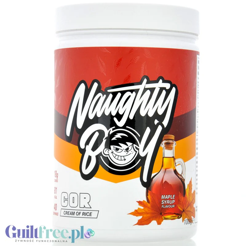 Naughty Boy Cream Of Rice Maple Syrup 1kg - kleik ryżowy bez cukru, regeneracyjny posiłek treningowy, Syrop Klonowy