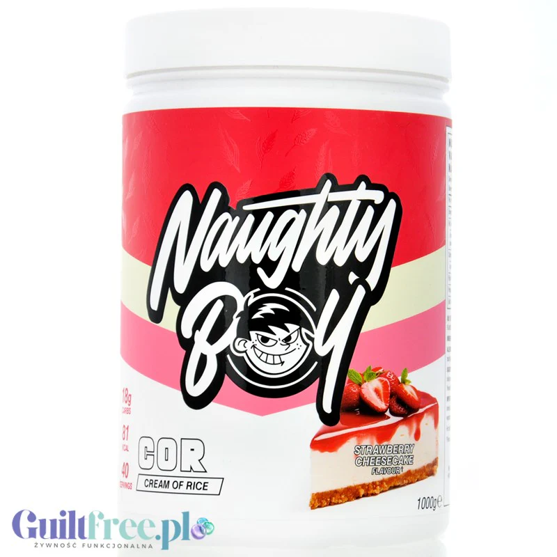 Naughty Boy Cream Of Rice Strawberry Cheesecake 1kg - kleik ryżowy bez cukru, regeneracyjny posiłek treningowy