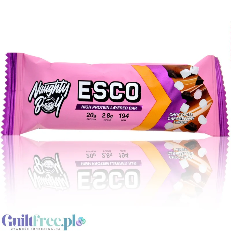Naughty Boy Esco Protein Bar, Chocolate Caramellow - baton 20g białka & 194kcal, smak Czekolada, Karmel & Marshmallow
