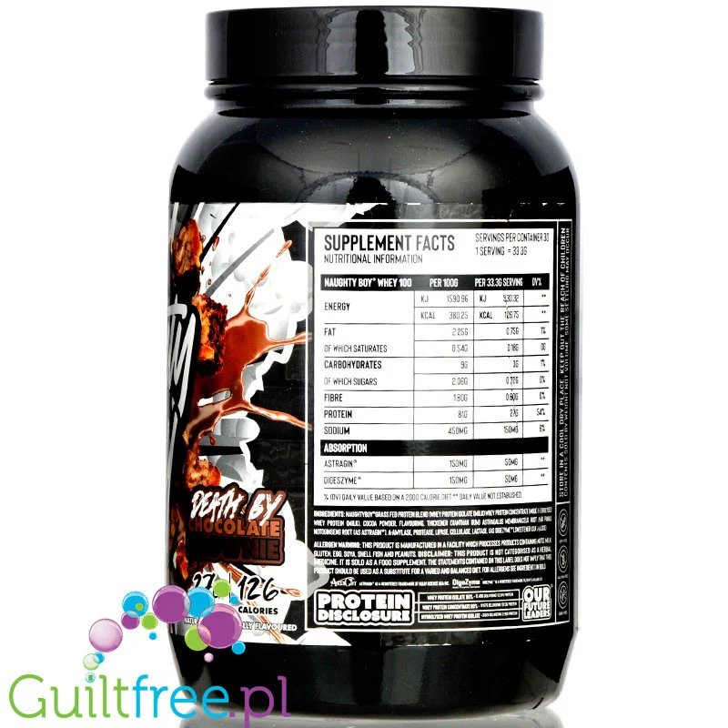 Naughty Boy Whey 100 Death by Chocolate Brownie - odżywka białkowa WPI, WPC & WPH z AstraGin® i DigeZyme™ - Image 4