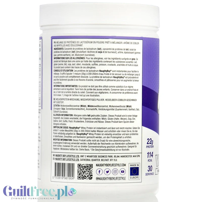 Naughty Boy Whey Premium Protein Blueberry Cobbler 900g - gęsta odżywka białkowa WPI, WPC & MPC - Image 2