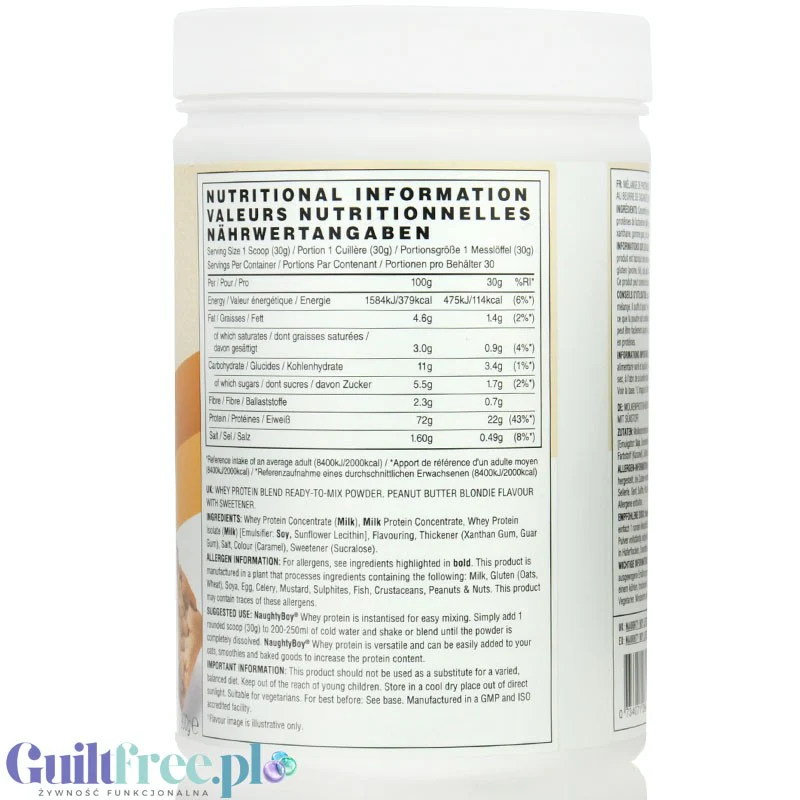 Naughty Boy Whey Premium Protein Peanut Butter Blondie 900g - gęsta odżywka białkowa WPI, WPC & MPC - Image 2