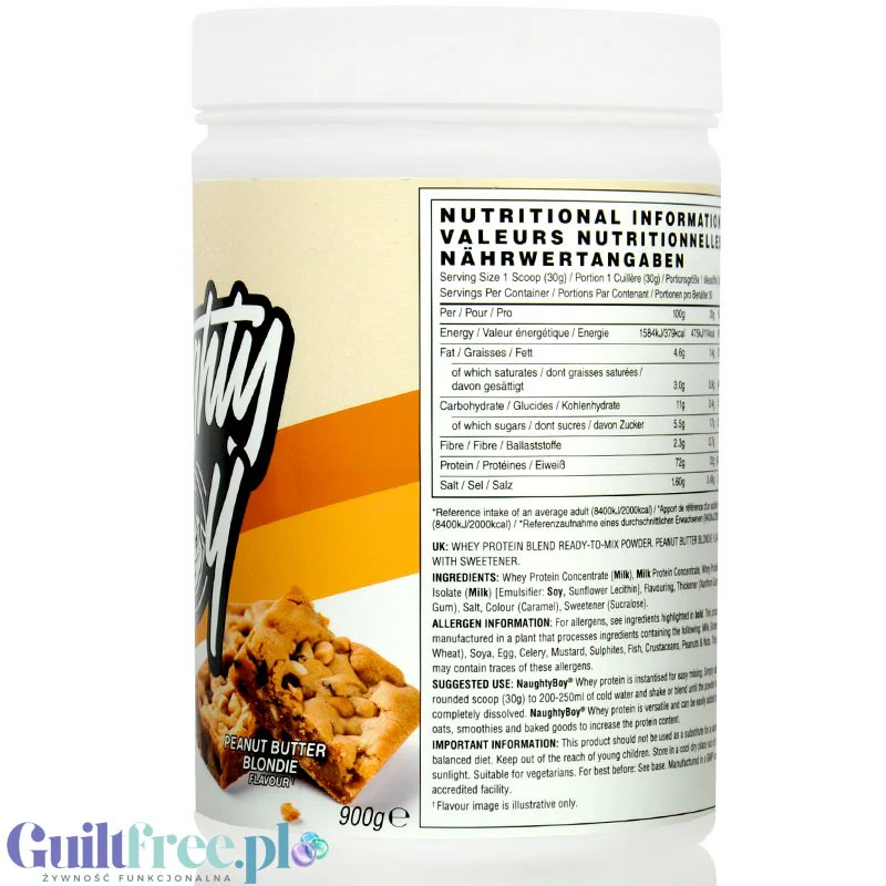 Naughty Boy Whey Premium Protein Peanut Butter Blondie 900g - gęsta odżywka białkowa WPI, WPC & MPC - Image 3