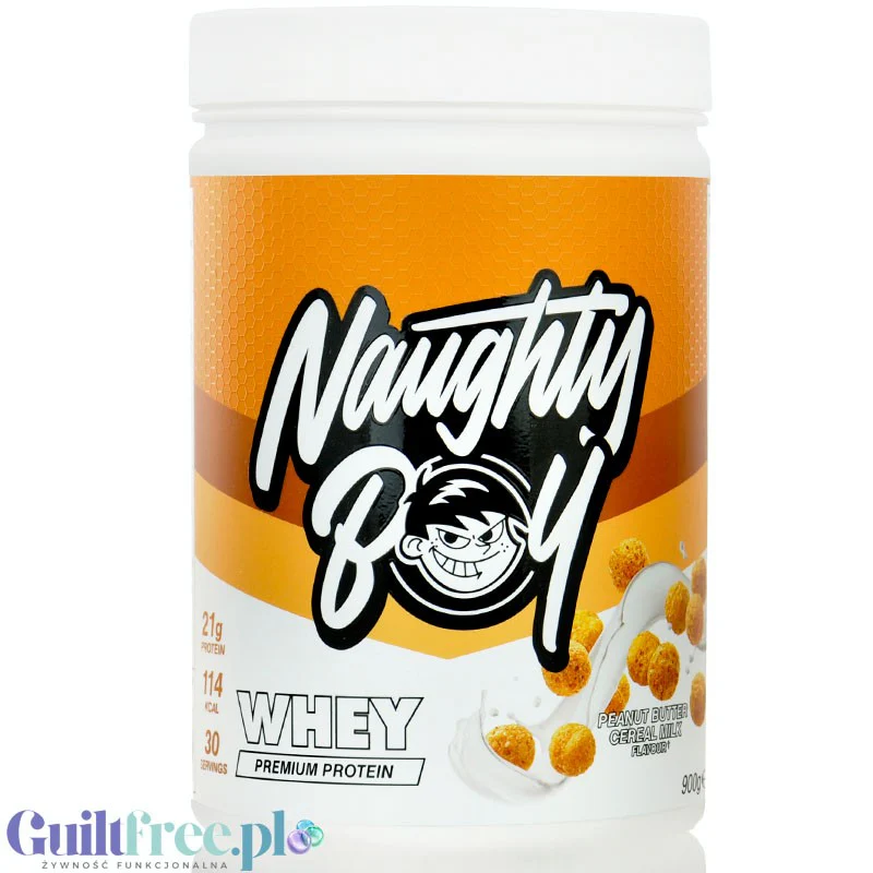 Naughty Boy Whey Premium Protein Peanut Butter Cereal Milk 900g - gęsta odżywka białkowa WPI, WPC & MPC