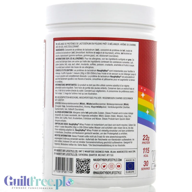 Naughty Boy Whey Premium Protein Rainbow Charms 900g - gęsta odżywka białkowa WPI, WPC & MPC - Image 2