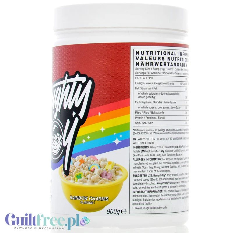 Naughty Boy Whey Premium Protein Rainbow Charms 900g - gęsta odżywka białkowa WPI, WPC & MPC - Image 3