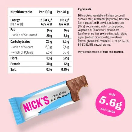 N!CK'S Nicks  Protein Waffer, Milk Chocolate  - bezglutenowy wafelek proteinowy, Mleczna Czekolada - Image 4