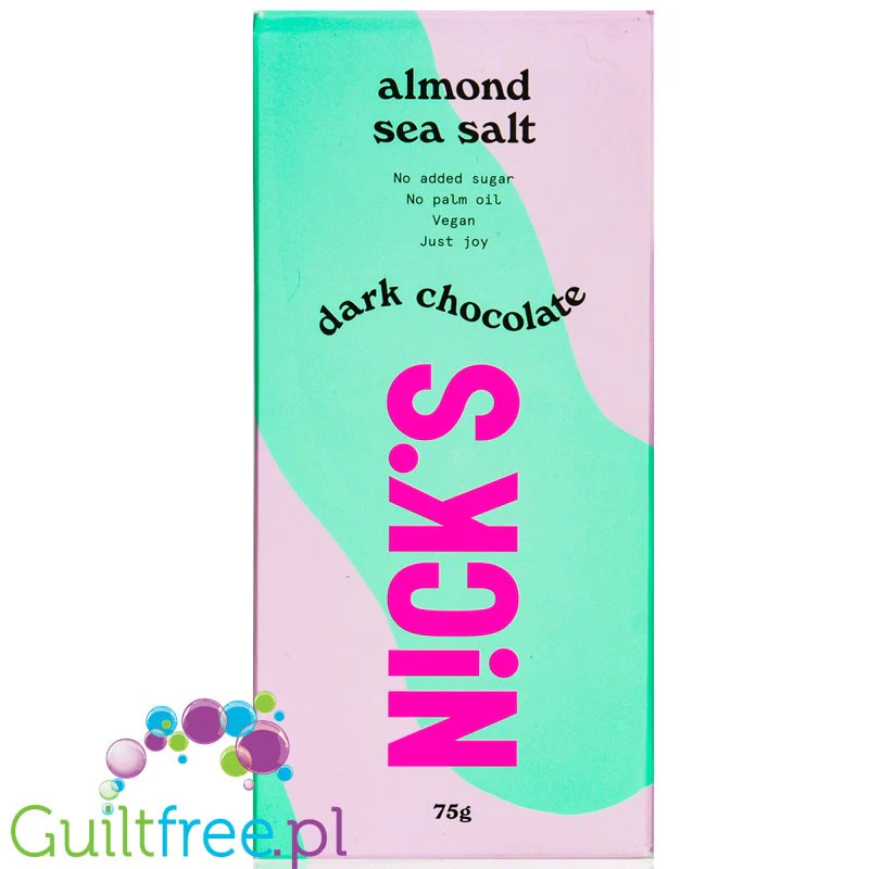 N!CK'S Nicks Dark Chocolate Almond Sea Salt - gorzka czekolada z solonymi migdałami bez cukru i maltitolu ze stewią i erytrolem - Image 3