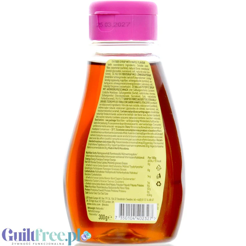 N!CK'S Nicks Maple Fiber Sirup - wegański syrop błonnikowy bez cukru ze stewią o smaku klonowym - Image 4