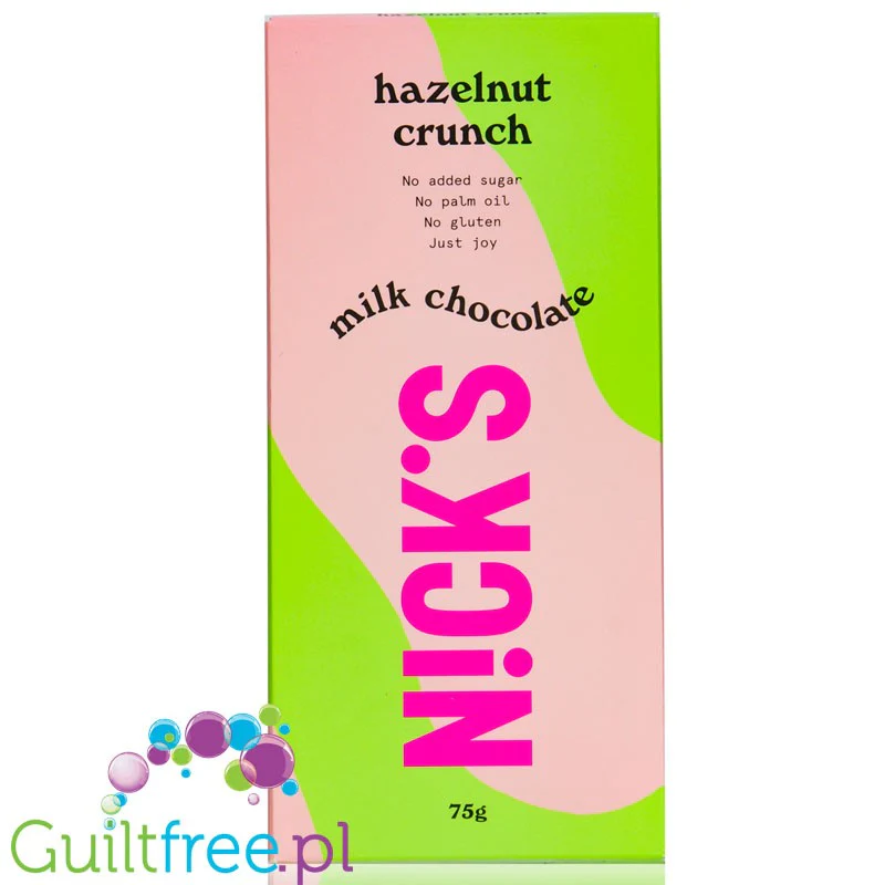 N!CK'S Nicks Milk Chocolate Hazelnut Crunch - mleczna czekolada z orzechami, bez cukru i maltitolu ze stewią i erytrolem - Image 3