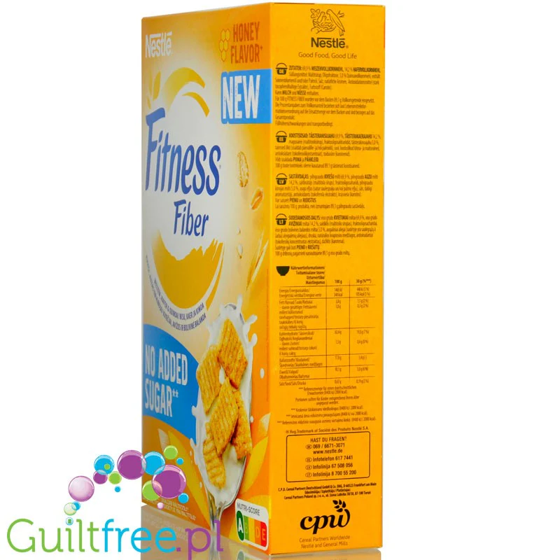 Nestle Fitness Fiber Honey - pełnoziarniste płatki śniadaniowe z komosą o smaku miodu, bez dodatku cukru - Image 2