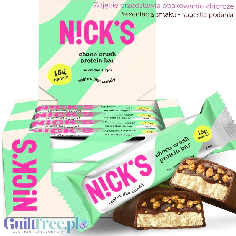 Nicks N!ck's Choco Crush Protein Bar - baton czekoladowy z kremem czekoladowym i chrupkami bez dodatku cukru 15g białka - Image 3