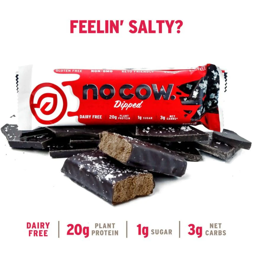 No Cow Bar Dipped, Chocolate Sea Salt - wegański baton białkowy, Czekolada z Solą - Image 3