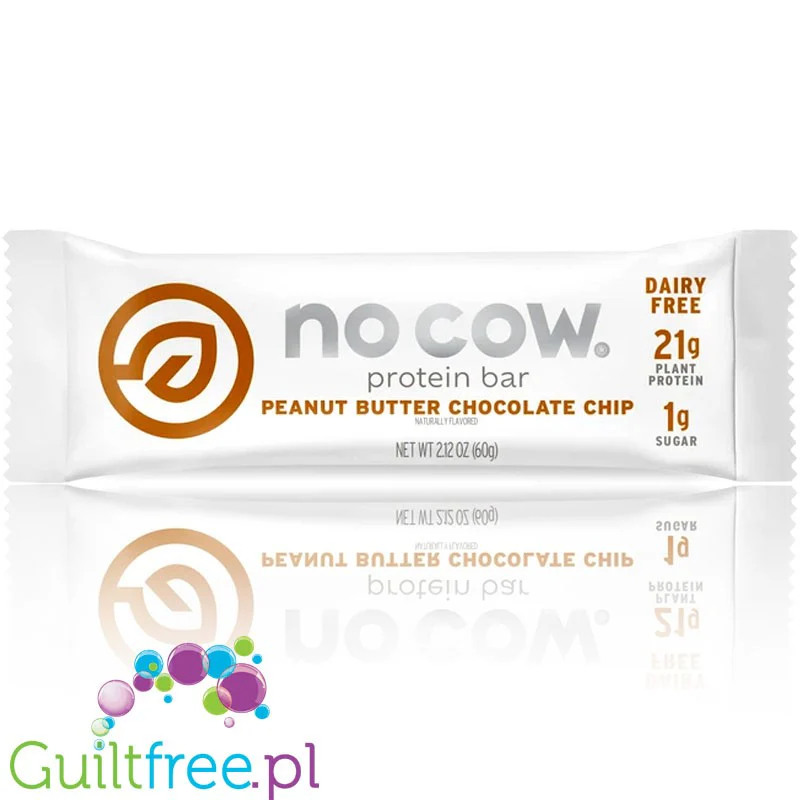 No Cow Bar, Peanut Butter Chocolate Chip - 20g białka & 190kcal, wegański baton białkowy bez soi i maltitolu - Image 3