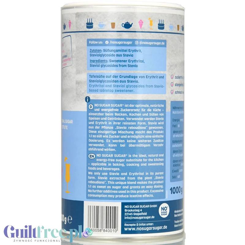 No SUGAR SUGAR Erythritol & Stevia 1kg - słodzik sypki bez kalorii substytut cukru 1:1 - Image 2