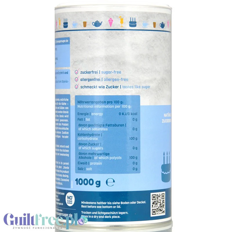 No SUGAR SUGAR Erythritol & Stevia 1kg - słodzik sypki bez kalorii substytut cukru 1:1 - Image 3