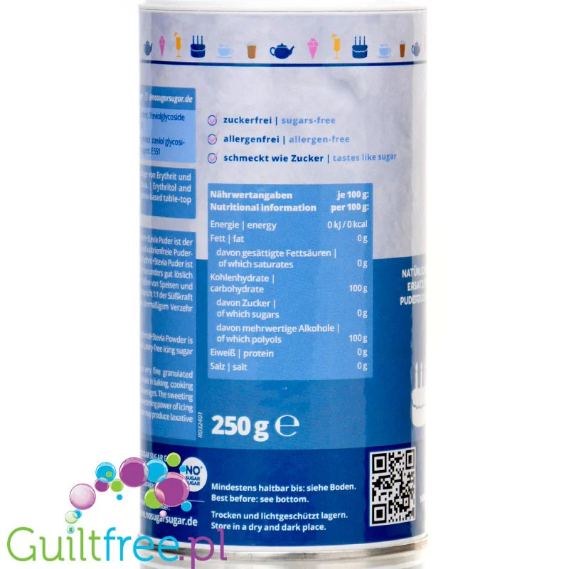 No SUGAR SUGAR Erythritol & Stevia Powder - słodzik sypki bez kalorii a la cukier puder, opakowanie z sitkiem - Image 2