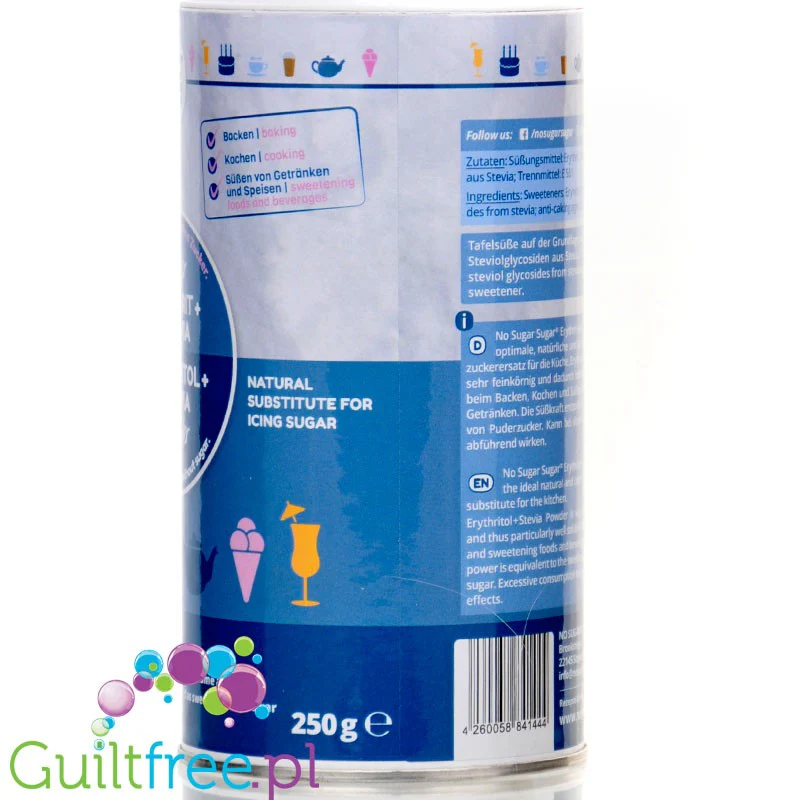 No SUGAR SUGAR Erythritol & Stevia Powder - słodzik sypki bez kalorii a la cukier puder, opakowanie z sitkiem - Image 4