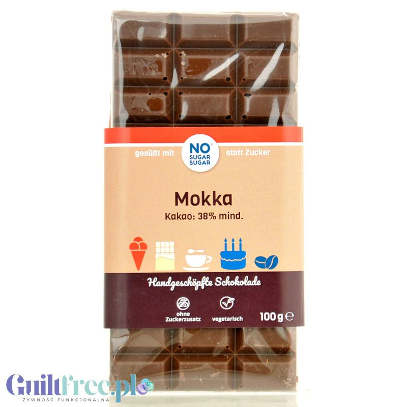 NO SUGAR SUGAR Mokka Vollmilch - rzemieślnicza kawowo-mleczna czekolada bez cukru z erytrolem i stewią