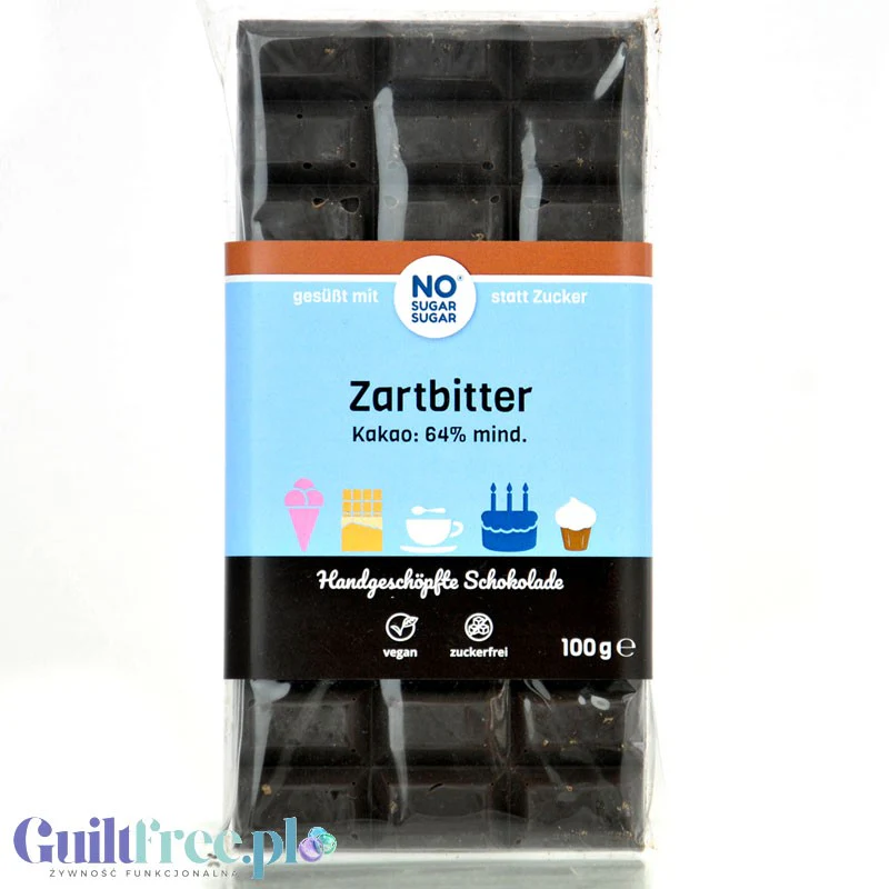 NO SUGAR SUGAR Schokolade Zartbitter 64% - rzemieślnicza gorzka czekolada bez cukru z erytrolem i stewią