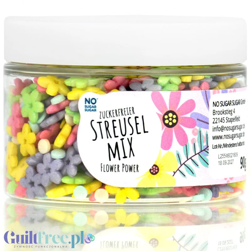 NO SUGAR SUGAR Streusel Mix Flower Power - pastelowa posypka bez cukru z erytrolem 72kcal