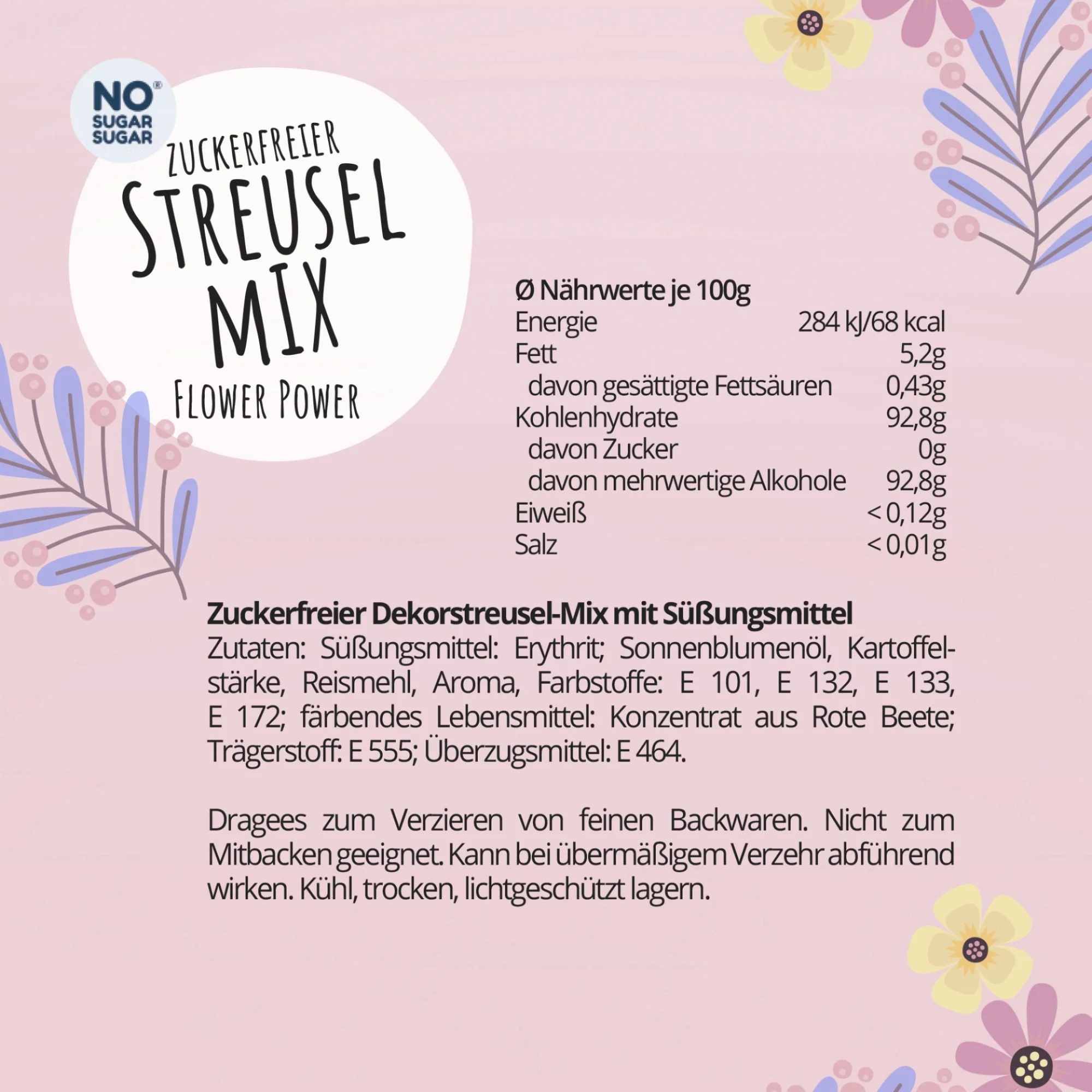 NO SUGAR SUGAR Streusel Mix Flower Power - pastelowa posypka bez cukru z erytrolem 72kcal - Image 6