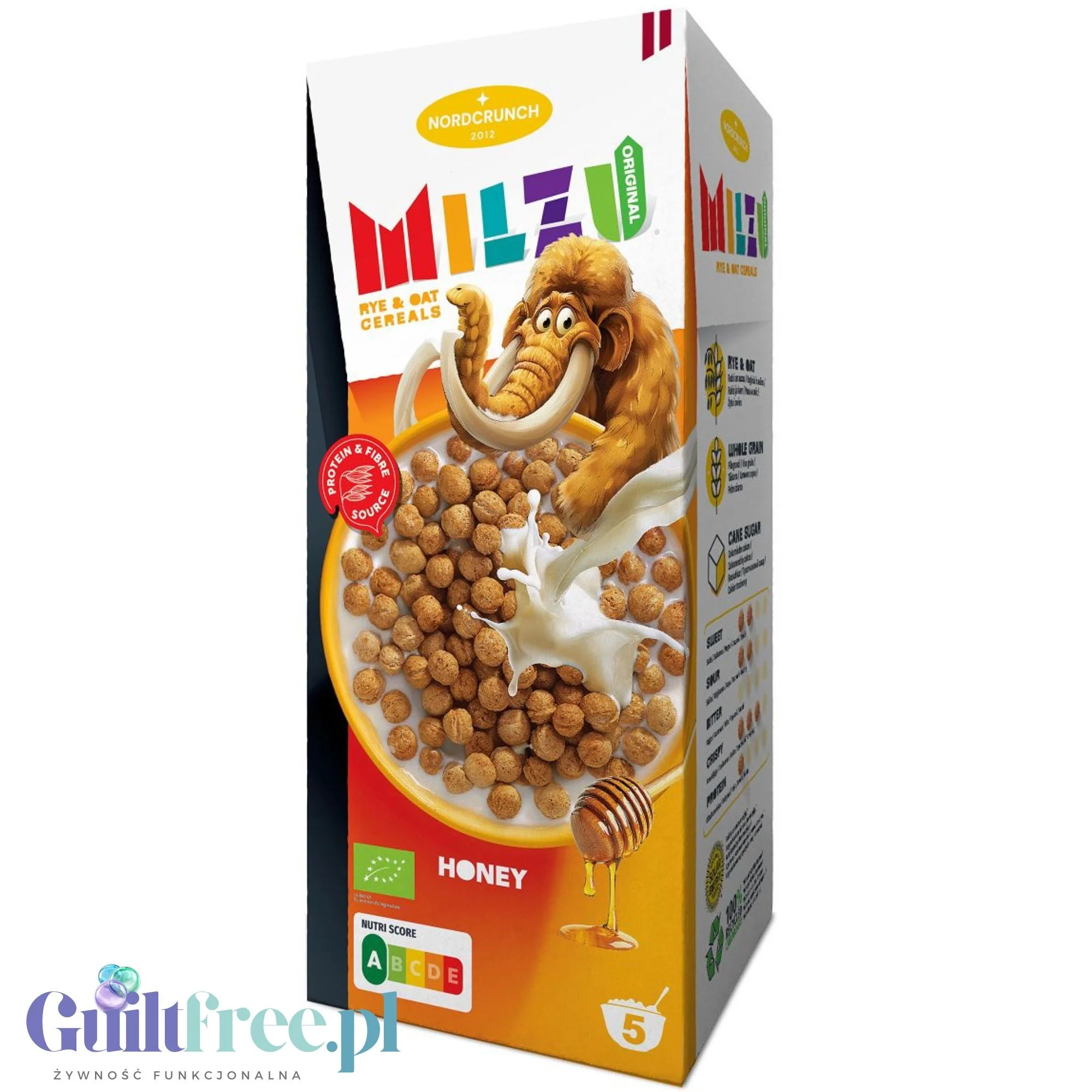 Milzu Honey - organiczne płatki zbożowe, kulki żytnio-owsiane z miodem