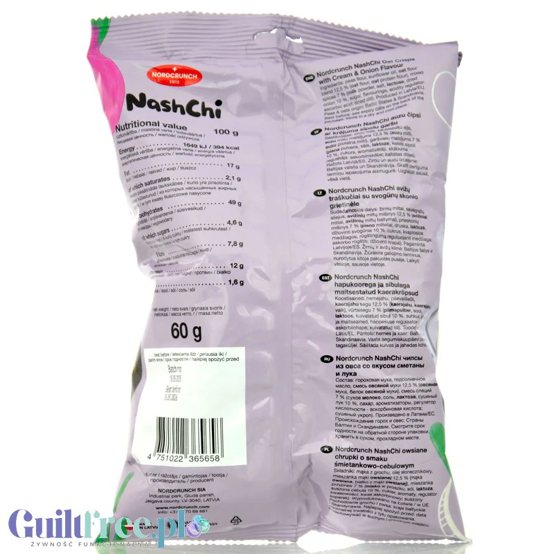 Nordcrunch NashChi Cream & Onion - owsiano-grochowe chrupki o smaku śmietankowo-cebulowym - Image 2