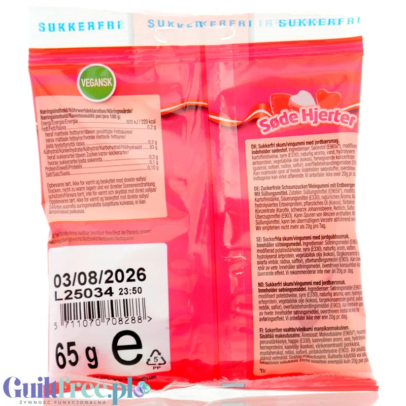Nordthy Sode Hjerter - wegańskie truskawkowe żelki bez cukru w kształcie serc 40% mniej kalorii - Image 2