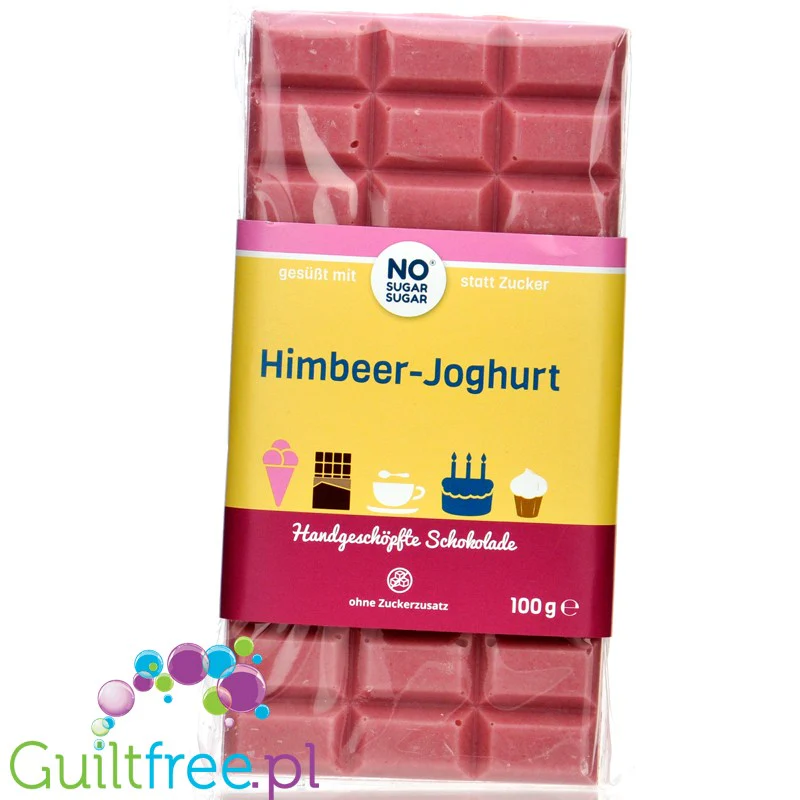 NO SUGAR SUGAR Schokolade Himbeer-Joghurt - rzemieślnicza czekolada bez cukru z erytrolem, Biała z Malinami - Image 2