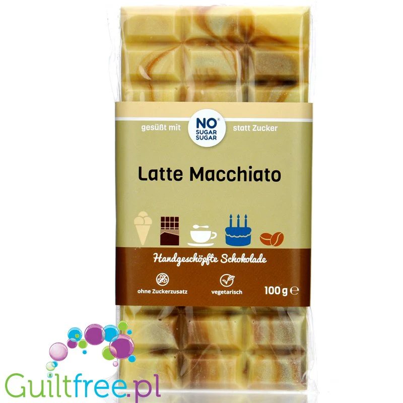 NO SUGAR SUGAR Schokolade Latte Macchiato - rzemieślnicza czekolada bez cukru z erytrolem, Biała & Kawa