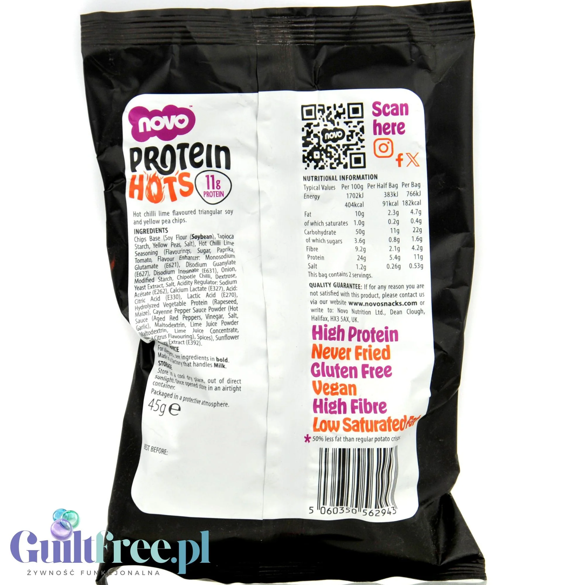 Novo Foods Protein Hots Mexican Chilli & Lime - pikantne chrupki proteinowe o smaku Chili & Limonka 50% mniej tłuszczu - Image 5
