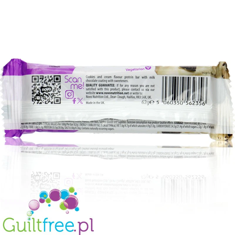 Novo Protein Bar Cookies & Cream - baton proteinowy 20g białka & 194kcal, smak Ciasteczka & Mleczna Czekolada - Image 2