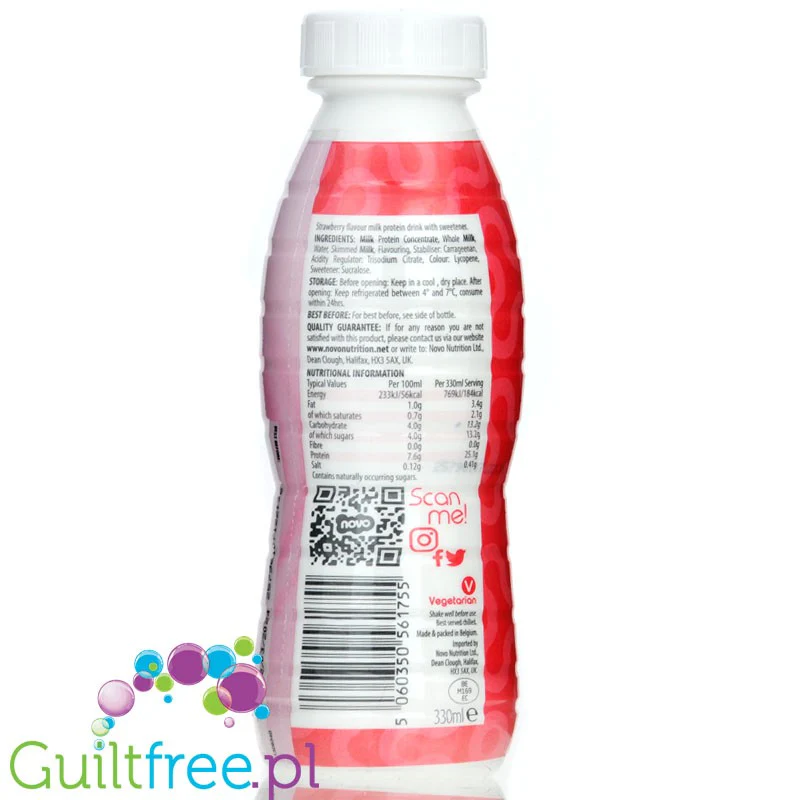 Novo Protein Shake Strawberry - gotowy szejk białkowy 25g białka, Truskawka - Image 2