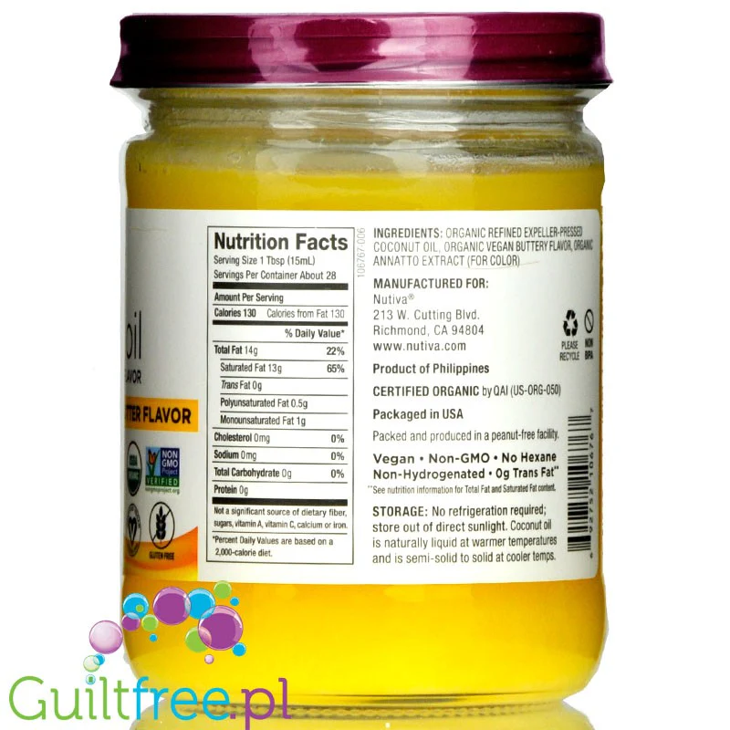 Nutiva Organic Buttery Coconut Oil - organiczny olej kokosowy o smaku masła, bezmleczny, wegański - Image 3