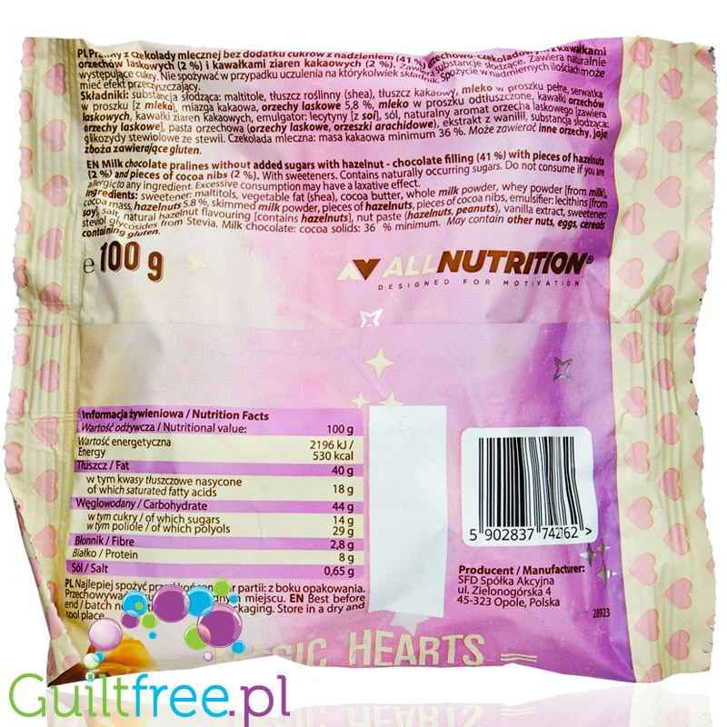 NutLOVE Magic Hearts Choco Nut Pralines - Pralinki z czekolady mlecznej bez cukru - Image 2