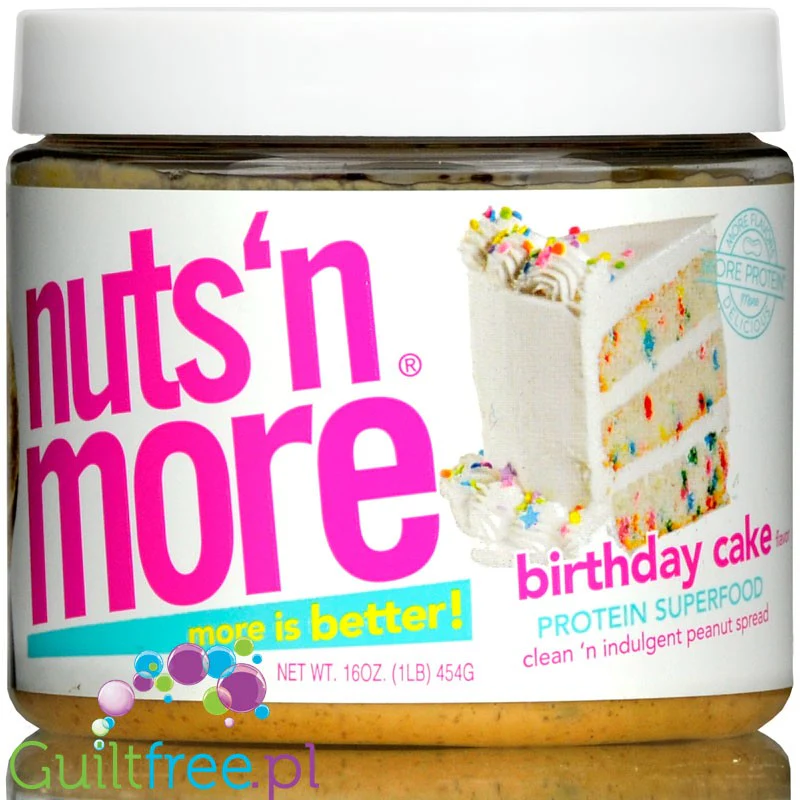 Nuts 'N More Birthday Cake - Masło Orzechowe z ksylitolem i WPI, 35g białka