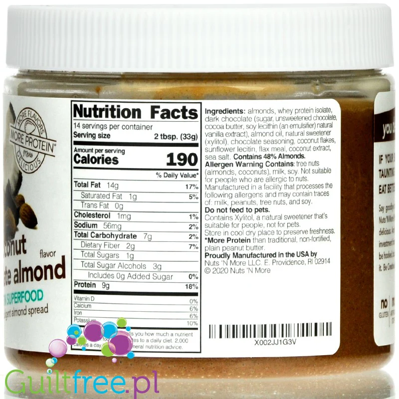 Nuts 'N More Chocolate Coconut Almond Butter - masło migdałowe z czekoladą i kokosem, z WPI i ksylitolem - Image 2