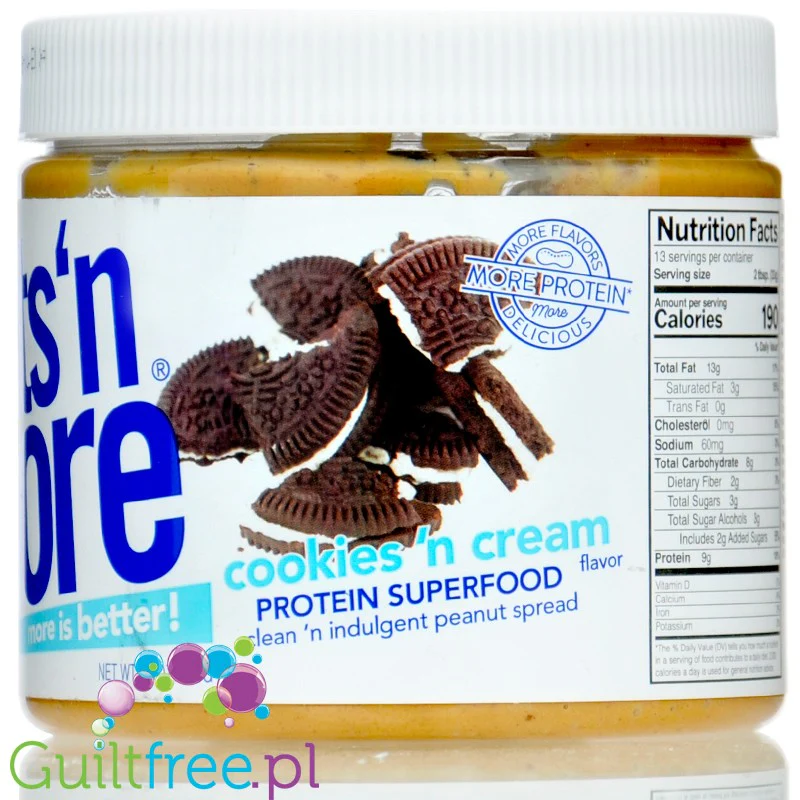 Nuts 'N More Cookies 'n Cream - Masło Orzechowe z ksylitolem i białkiem WPI, z kawałkami ciasteczek - Image 4