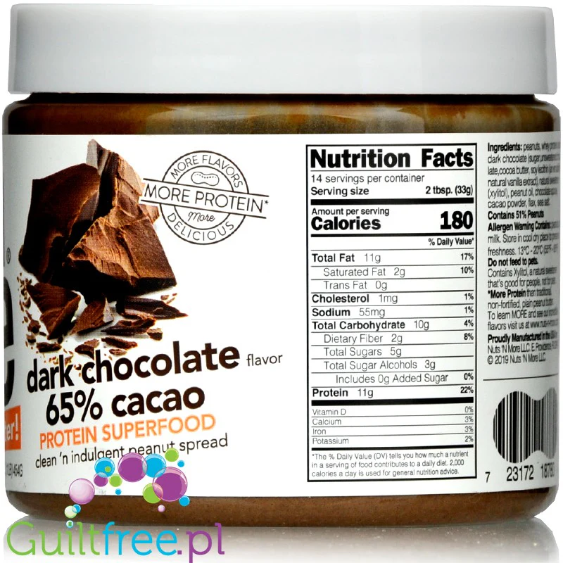 Nuts 'N More Dark Chocolate 65% Cocoa - masło orzechowe z WPC i kakao, słodzone ksylitolem - Image 2