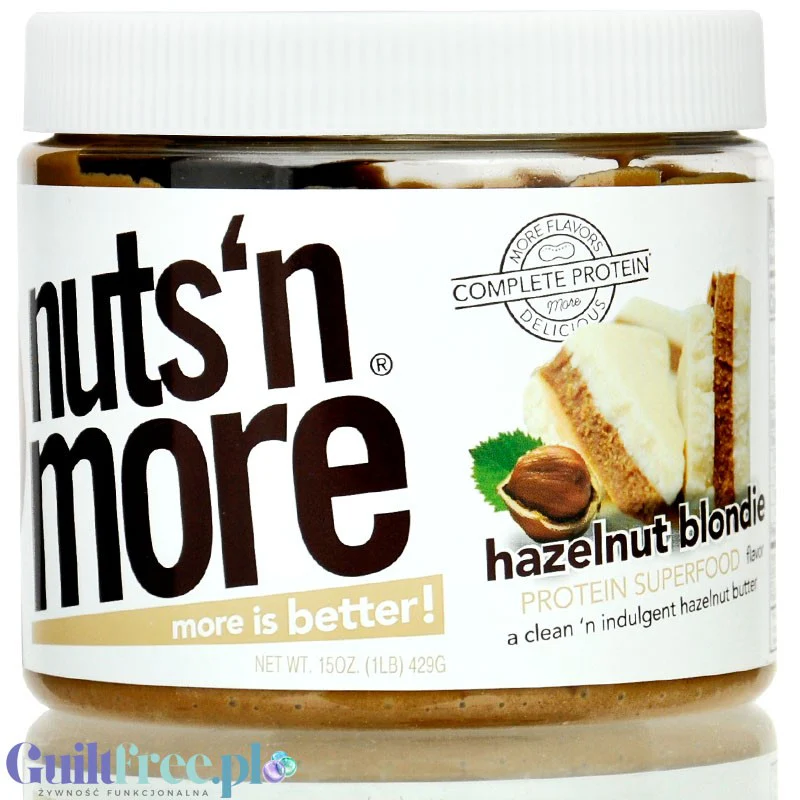 Nuts 'N More Hazelnut Blondie - masło laskowe z biała czekoladą, 25% białka z WPI i ksylitolem