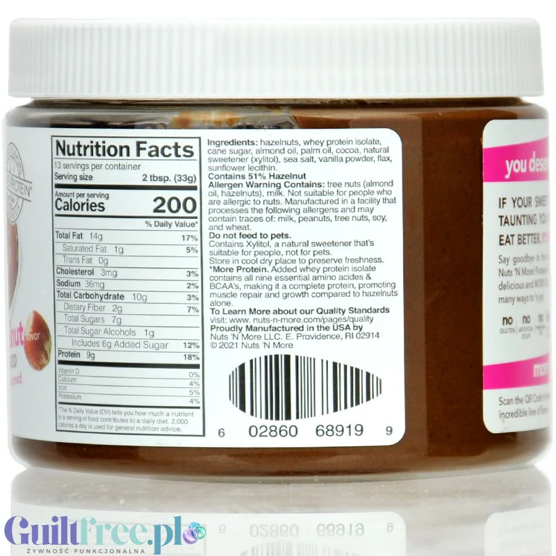 Nuts 'N More Hazelnut Cocoa - masło laskowe 25% białka z WPI, ksylitolem i ciemną czekoladą - Image 3